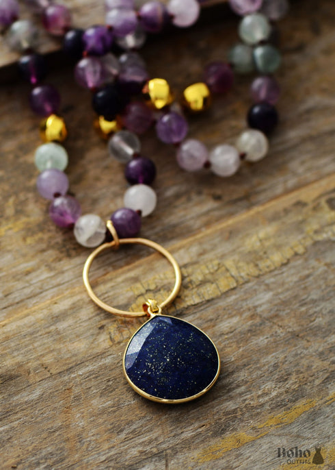 Boho Necklace, Fluorite Lapis
